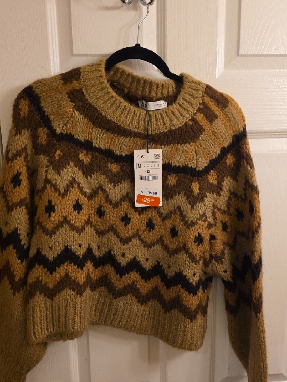 Zara Women’s Mustard and Brown Fair Isle Crewneck Sweater - Picture 5 of 6